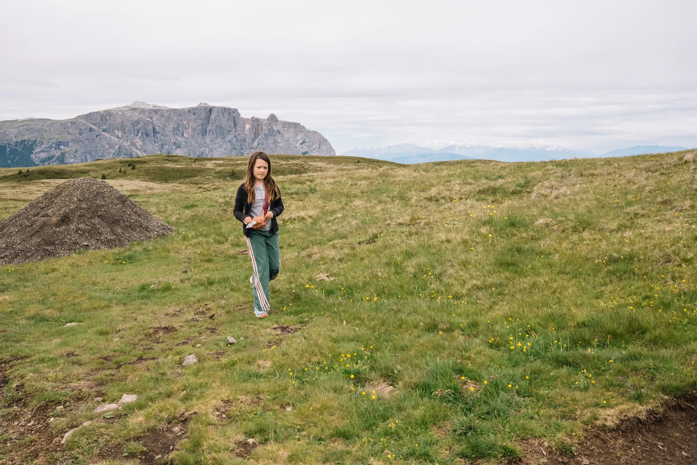 One of the girls walking a wildflower field at golden hour