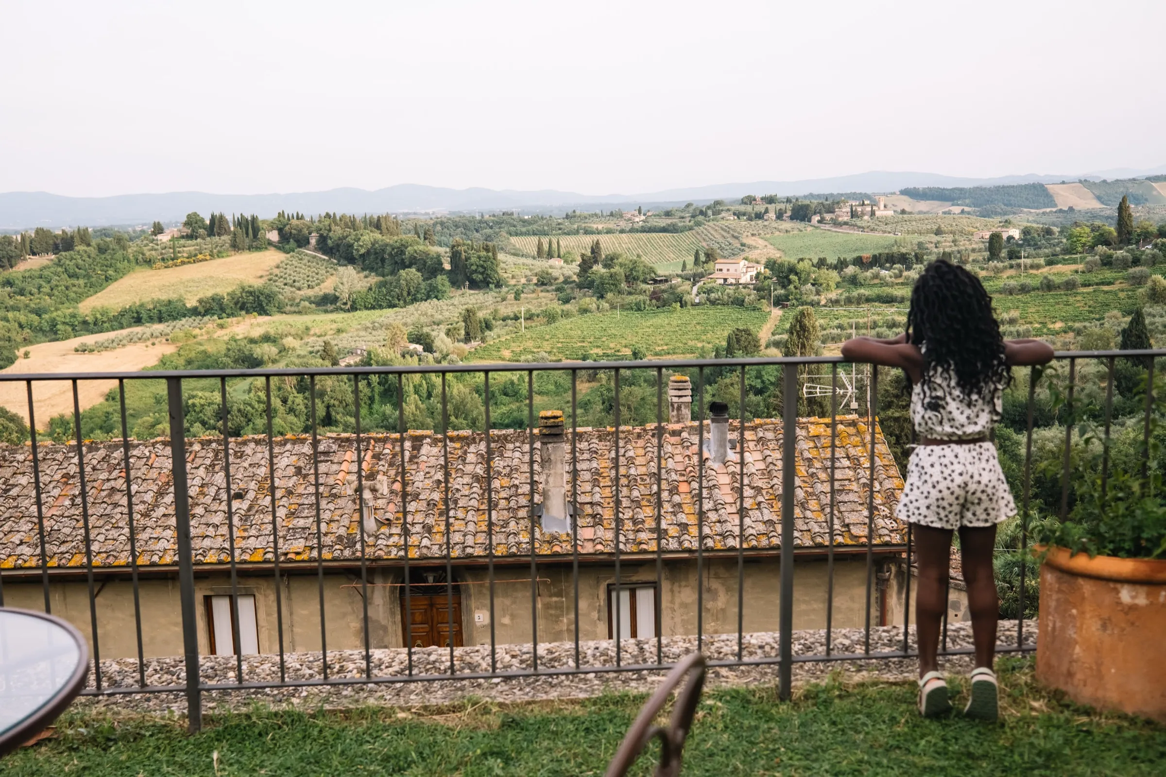 The Tuscan hills below Cortona, farmland rolling to the horizon